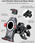Heavy Duty Motorcycle Phone Mount With Silent Vibration Dampener And Lockdown Anti Theft Safety Knob For Cruiser And Sportbike Grips made from 6061 alloy.