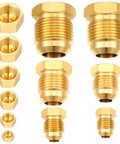 Brass SAE 45 Degree Flare Plug And Cap Set, 6 Size Assortment For 1/4, 5/16, 3/8, 1/2, 5/8 And 3/4 Inch Tube OD with multiple sizes