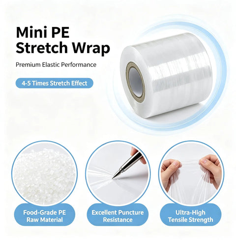 Heavy Duty Stretchable Shrink Film For Snug Bottle Jar And Can Sealing No Heat Packaging Roll showcased in a close-up view.