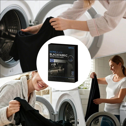Black Fabric Dye Sheets 10 Pack That Restores Faded Clothes To Rich Black In Every Wash next to washing machine users
