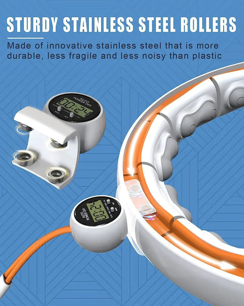 Weighted Infinity Hula Hoop for Weight Loss, Waist Burn Tool With Silicone Massage Heads showing stainless steel rollers