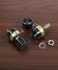 Two Pack 10K Ohm Linear Taper Dimmer Potentiometers With On Off Switch And Black Aluminum Knob Set For Inverter Speed Control