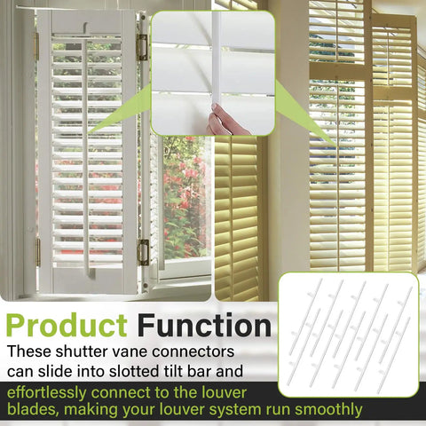 Solid As A Rock Shutter Repair Slider Connectors Set Of Ten With Smooth Glide Fit For Hunter Douglas Polysatin And Summerwind Shutters shown in use.