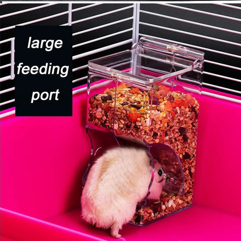 Top Rated Two Piece Automatic Hamster Feeder With Sturdy Wall Mount Brackets And Wide Mouth Design Fits Standard Avian Cages Effortlessly. Hamster feeding from large port.