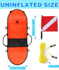 Uninflated High Visibility Spearfishing Buoy Torpedo Float With Dive Safety Flag and 82 Foot Rope