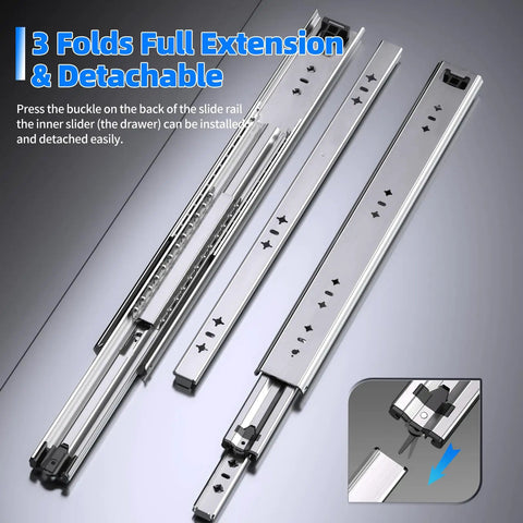 Beefy 260 Lb Heavy Duty Drawer Slides Full Extension 53mm Wide 18 Inch 1 Pair Steel Ball Bearing Rails, detachable shown
