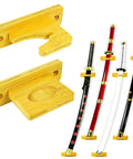 Tilting Vertical Wall Mount For Katana And Swords Bamboo Display Rack with multiple swords displayed