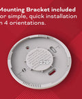 Back view of 2 In 1 Smoke And Carbon Monoxide Alarm with Voice Alerts, featuring a mounting bracket and measurement details.