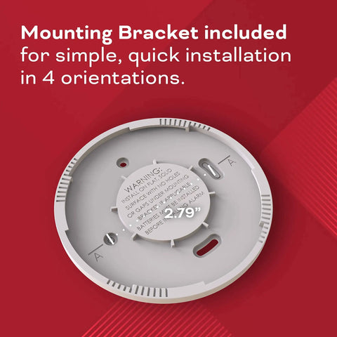 Back view of 2 In 1 Smoke And Carbon Monoxide Alarm with Voice Alerts, featuring a mounting bracket and measurement details.
