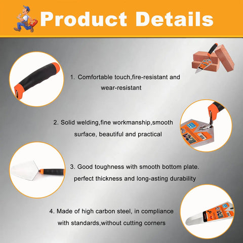 2 Pack 6 Inch Concrete Trowel Set With Pointing And Gauging Trowels Carbon Steel Masonry Hand Tools Details