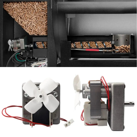 Close-up of Upgraded 2.0RPM Auger Motor Replacement Part for Wood Pellet Grill Smokers showing gears and wiring.