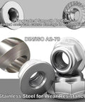 Fresh Nickel Plated Copper Bus Bars And Stainless Steel Nuts Kit For Hybrid Battery Modules bolt. A close-up of stainless steel nuts, DIN/ISO A2-70.