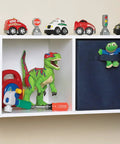 Cubeicals 2 Cube Storage Shelf Organizer for Books, Clothes and Decor, Space Saver with toys and fabric drawer, wall mounted.