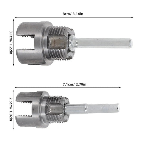 Dual Function External Pipe Threading Tool For PVC And Stainless Steel Pipes, One Half Inch And Three Quarter Inch Threader, Includes Seal Tape, Stable Cutting For DIY Home Plumbing Renovation And Construction Sites, Electric Drill Compatible, 1/2 and 3/4 sizes shown