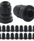 20 Pack Nylon Cable Glands IP68 One Quarter Inch NPT Adjustable Pass Through Cord Grip Gland Connectors with Gaskets Black