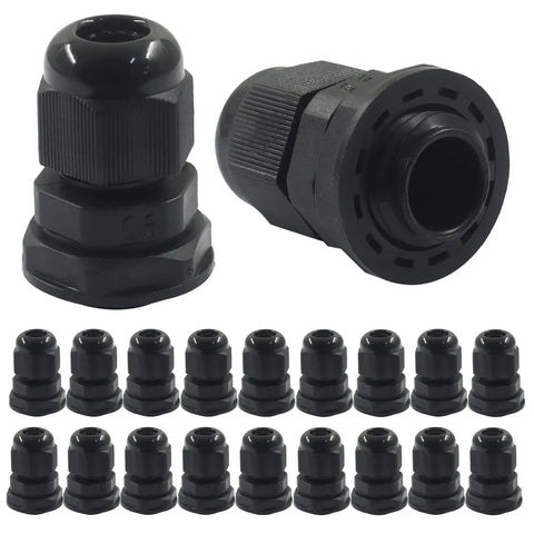 20 Pack Nylon Cable Glands IP68 One Quarter Inch NPT Adjustable Pass Through Cord Grip Gland Connectors with Gaskets Black