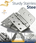 Tough As Nails 2 Pack 4 Inch Self Closing Door Hinges Square Shape With Rounded Edge Profiles And Full Stainless Mounting Kit Interior Room Doors, showing waterproof stainless steel design.