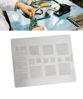 Universal BGA Reballing Solder Paste Stencil Kit for Phone IC Repair with stainless steel mesh and multi-size holes layout