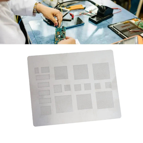 Universal BGA Reballing Solder Paste Stencil Kit for Phone IC Repair with stainless steel mesh and multi-size holes layout