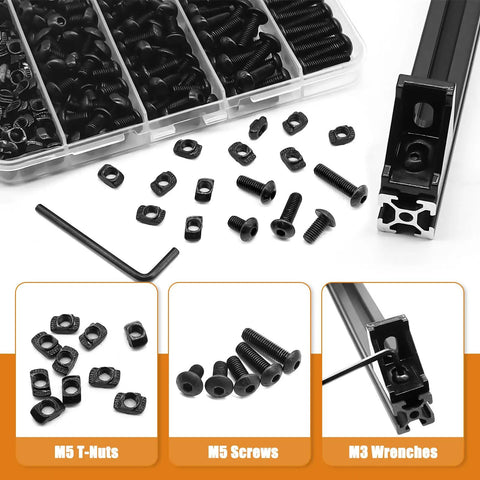 M5 T Nuts And Bolts Assortment Kit For 2020 Aluminum Extrusion Includes M5 Screws 8 To 20mm Hex Socket Fasteners T Slot Nuts And Allen Wrench