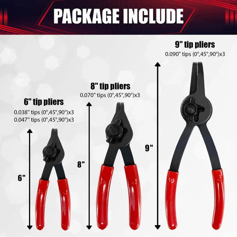 12 Piece Universal Snap Ring Pliers Set Heavy Duty Fixed Tip Internal And External Pliers With 6, 8, And 9 Inch Sizes
