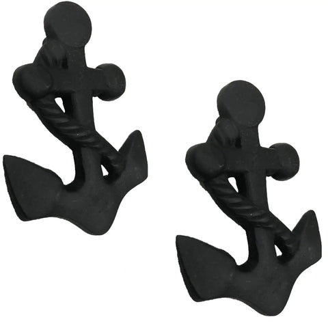 Top Shelf Nautical Anchor Cabinet Knobs 3 Inch Black Wrought Iron Drawer Pulls With Slick Finish For Dresser And Closet Furniture Vibe Up Your Home Decor Pack Of Two - two black iron anchor pulls side view