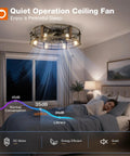 24 Inch Metal Caged Farmhouse Ceiling Fan With Warm White Lighting And Wireless Remote Low Profile Flush Mount Design in a bedroom.