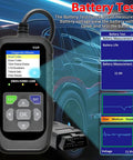 OBD2 Scanner Diagnostic Tool With Code Reader And Voltage Tester For Cars And Trucks Reads And Clears Check Engine Light Fault Codes OBDII OBD2 Compatible Live Data Battery Voltage And Freeze Frame For DIYers And Pros displaying battery test results
