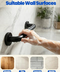 Built Like a Tank 12 Inch Black Stainless Steel Shower Grab Bars mounted on wet tiled wall for secure grip.