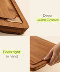 Top Shelf Wooden Cutting Boards For Kitchen Meal Prep And Serving With Deep Juice Groove And Sturdy Handles, showcasing deep juice groove.