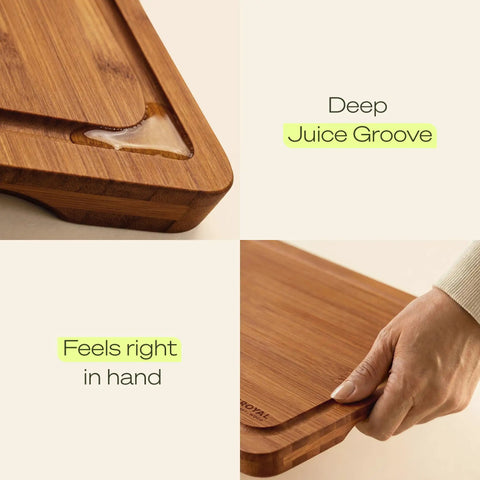Top Shelf Wooden Cutting Boards For Kitchen Meal Prep And Serving With Deep Juice Groove And Sturdy Handles, showcasing deep juice groove.