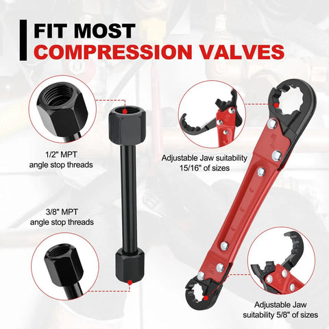 Grab And Go Four Piece Plumbing Wrench Kit For Quick Fixes Angle Stop Removal Tool with compression valve fittings