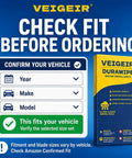 Check fit instructions for VEIGEIR windshield wipers with vehicle details and water repellency features.
