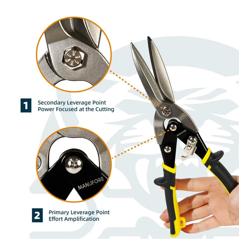 12 Inch Aviation Tin Snips Heavy Duty Metal Shears For Tough Sheet Metal Cutting With Chromoly Steel Blades And Extended Leverage