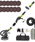 Electric Drywall Sander With Vacuum Dust Collector, 9.5A 1050W Variable Speed 600-2600 RPM, Extendable Handle, LED Light, 12 Sanding Discs, Dustless Sander For Drywall And Wood Floors, Green