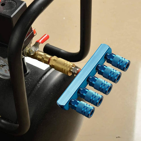 Two Way Five Port Aluminum Pneumatic Manifold Block Splitter Inline Fittings For Air Compressors And Portable Air Tanks Easy Install
