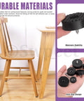 Close-up of 52 Piece Round Black Furniture Pad Set With Screws In 18mm 24mm And 30mm Sizes preventing chair sliding on hardwood floor.