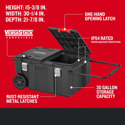 VersaStack 30 Gallon Quick Access Rolling Tool Chest With Half Lid Top, IP54 rated, rust-resistant latches, on wheels