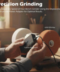 Hella Versatile Mini Bench Grinder Fitted With Three High Speed Buffing Wheels For Razor Knife Sharpening And Spotless Metal Polish showing 7-speed power adapter adjustments.
