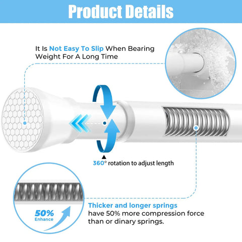 Adjustable Shower Curtain Rod Fits 30 To 64 Inches No Drilling Tension Rod With Spring Loaded Design Rustproof And Non Slip Details