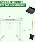 Measured diagram of Beginner Friendly Coal Forge Stand With Fire Pot And Hand Blower Blacksmith Forge Starter Kit showing dimensions.