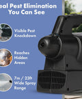 Portable Battery Powered ULV Fogger With Adjustable Droplet Size, close-up view of nozzle and handle, black design
