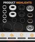 16 Piece Rear Axle Bearing And Seal Kit For Toyota Tacoma 1995 Through 2004 And 4Runner 1996 Through 2002 Replacement Part Numbers 90520 36045 42423 20010 90363 40020 Built To Last Beefed Up Heavy Duty Truck Axle Repair Kit components shown with highlighted features