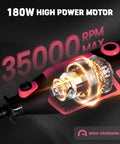 Close-up of Rock Solid Corded Rotary Tool Kit With 180 Watt Motor, showing high power motor with speeds up to 35000 RPM.
