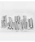 50 Pack M5 Hex Bolts Stainless Steel 304 Set With Bright Finish For Rust Proof Heavy Duty Fastening In Various Lengths From 1 To 2 Inches featuring assorted sizes in plastic storage case.