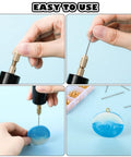 Knock Yourself Out With This Solid 312 Piece Mini Electric Drill Kit Featuring Iron Eye Screws And Bits For Resin Jewelry Mold Making And Diy Keychain Projects Total Game Changer, using drill with resin pendant.