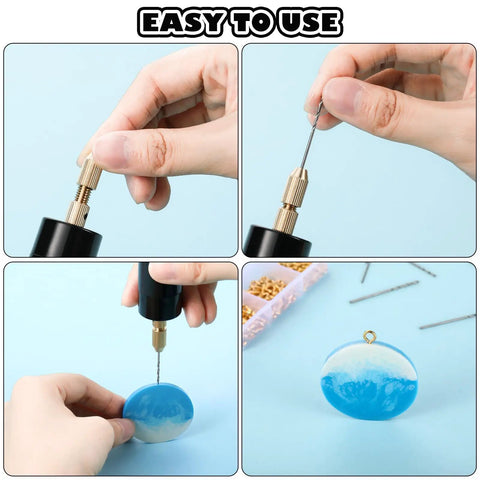 Knock Yourself Out With This Solid 312 Piece Mini Electric Drill Kit Featuring Iron Eye Screws And Bits For Resin Jewelry Mold Making And Diy Keychain Projects Total Game Changer, using drill with resin pendant.