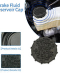 Ford Brake Fluid Reservoir Cap Replacement For Your Ride That Fits F-150 2009 2013 Expedition 2007 2017 Lincoln Navigator 2007 2017 Master Cylinder Cap BRFC19 FL3Z-2162-A shown on a fluid reservoir with detail views of the cap surface.