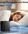 Compact 2.1 Cubic Foot Upright Freezer Featuring Precision Temperature Controls And Sturdy Removable Shelves in a bedroom, low noise under 40dB.