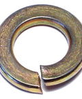 Grade 8 Split Lock Washers 3/8 Inch Inner, 11/16 Inch Outer Diameter, Steel With Yellow Zinc Finish single piece close-up view